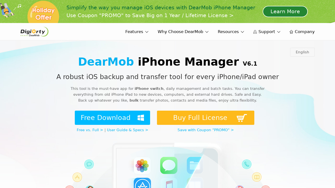 DearMob iPhone Manager Landing page