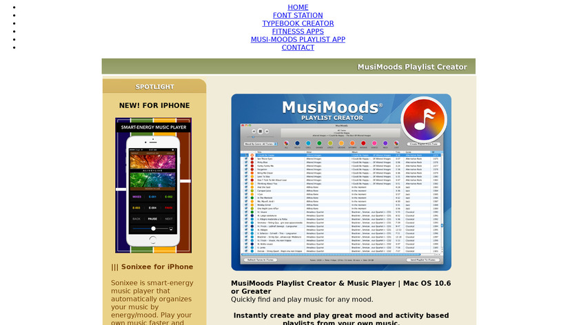 veenix.com MusiMoods Playlist Creator Landing Page