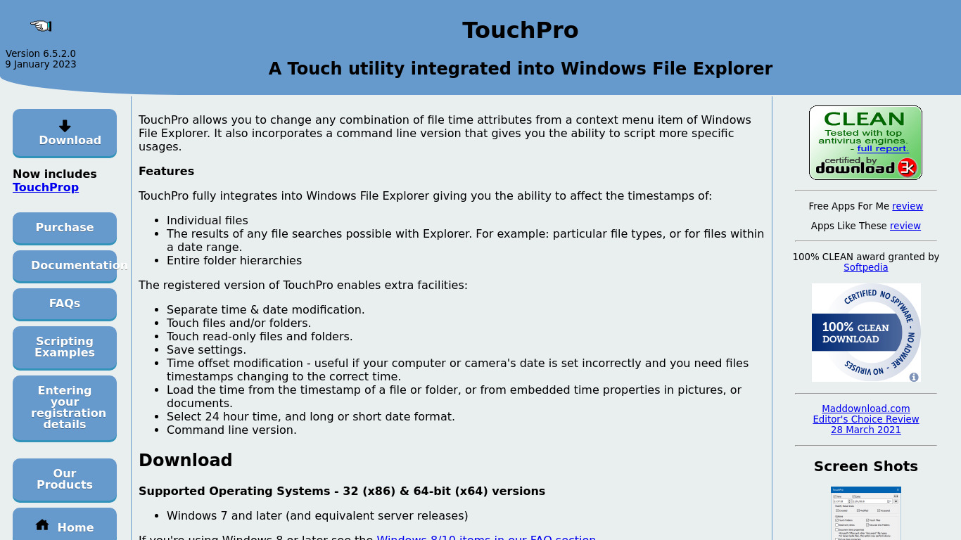TouchPro Landing page