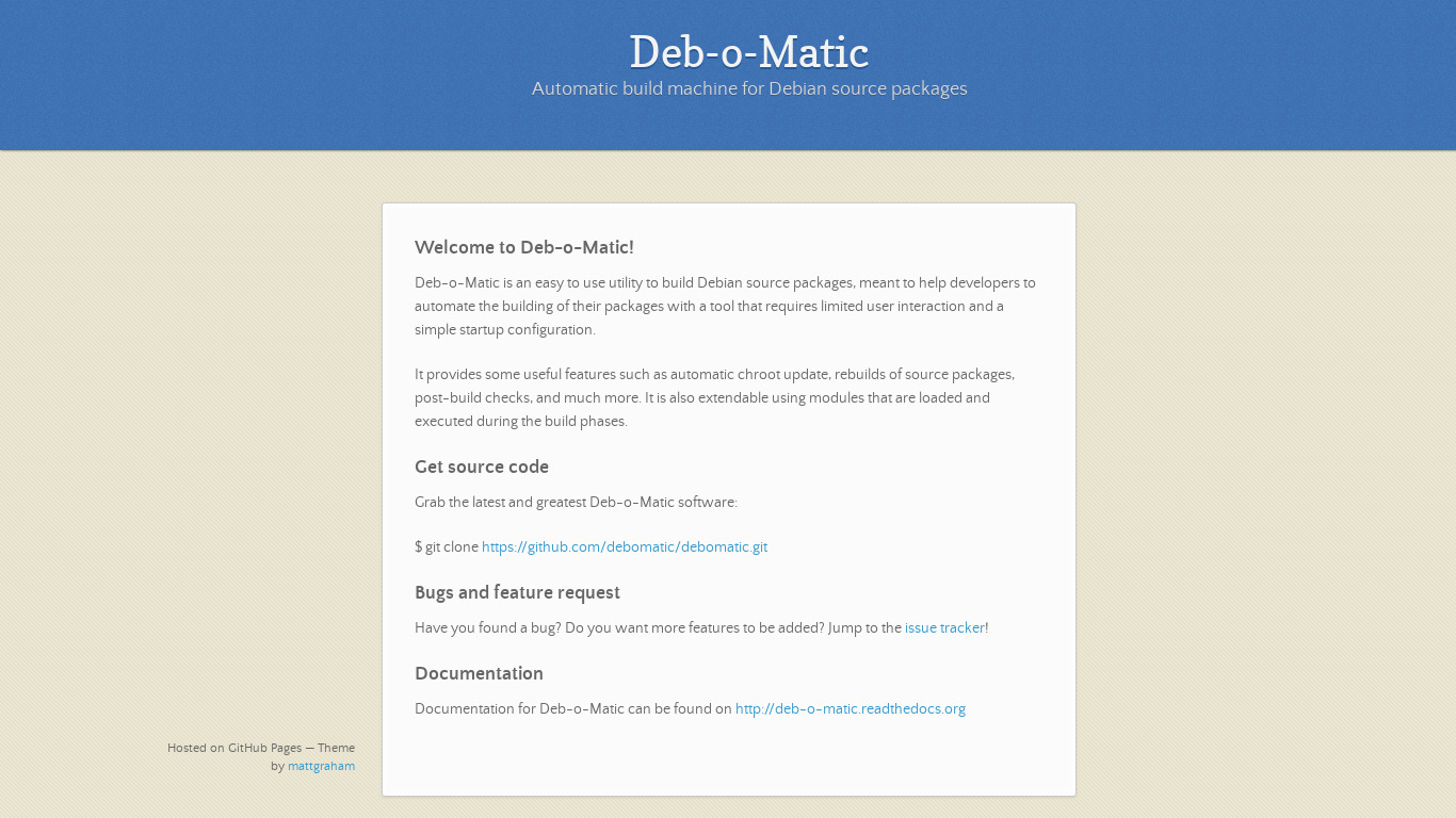 Deb-o-Matic Landing page