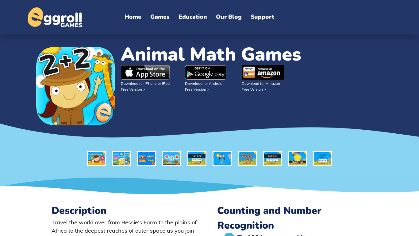 Animal Math Games Landing page