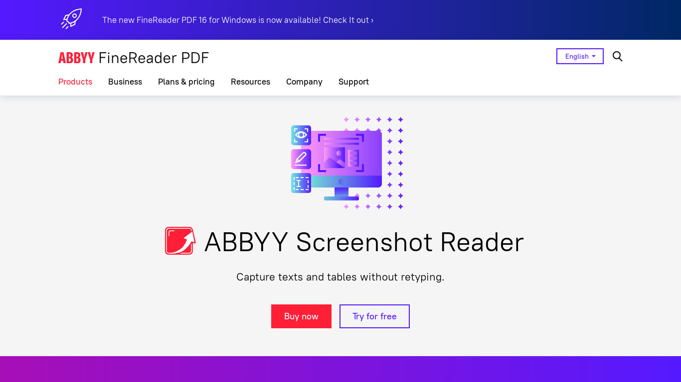 ABBYY Screenshot Reader Landing page