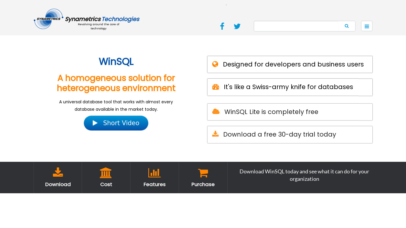WinSQL Landing page