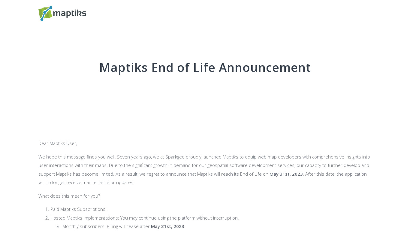 Maptiks Landing page