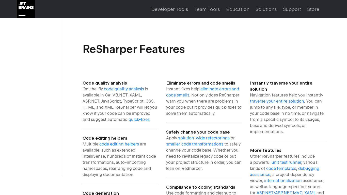 ReSharper Landing page