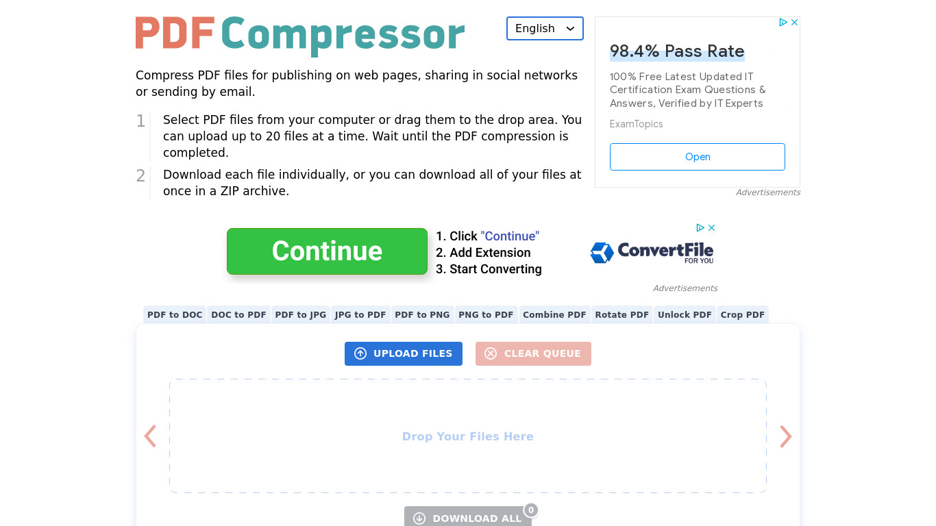 Online PDF Compressor Landing page