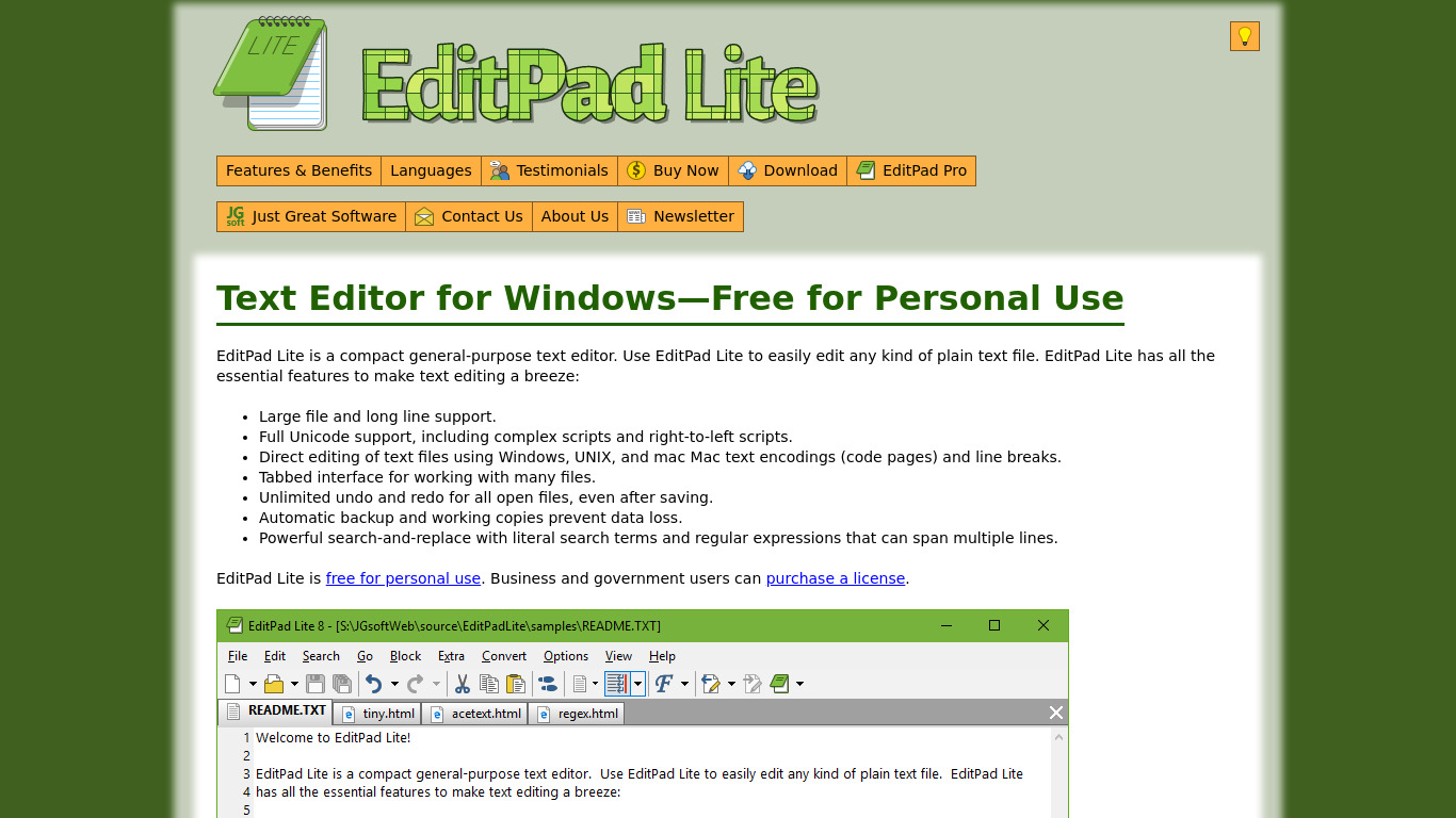 EditPad Lite Landing page