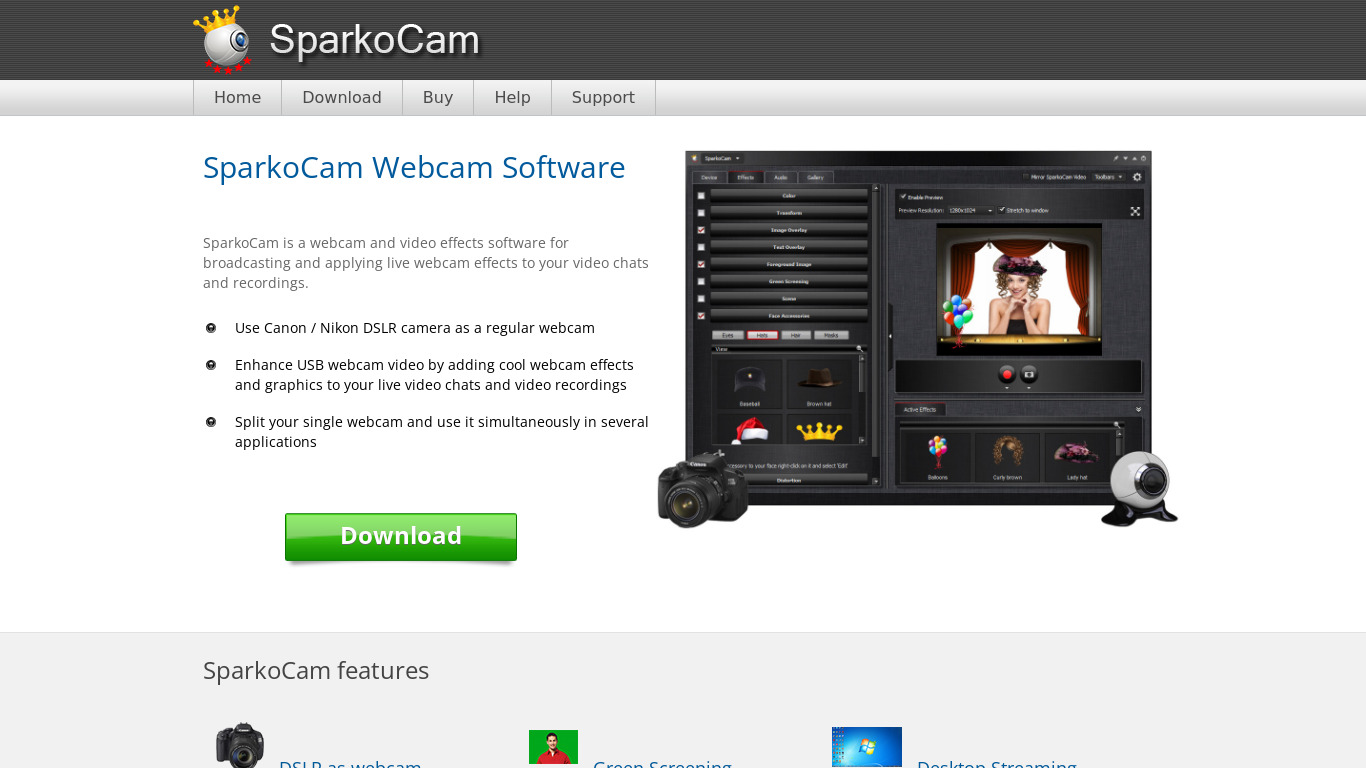 SparkoCam Landing page