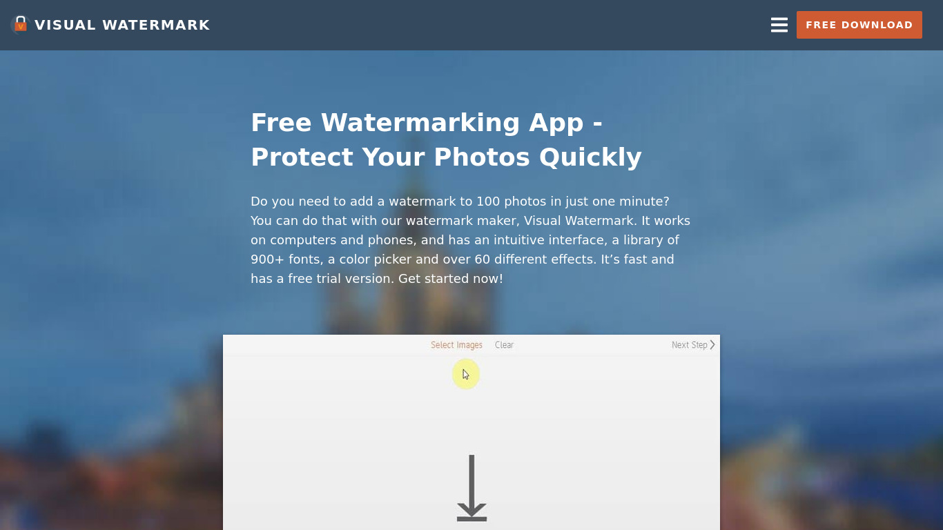 Visual Watermark Landing page