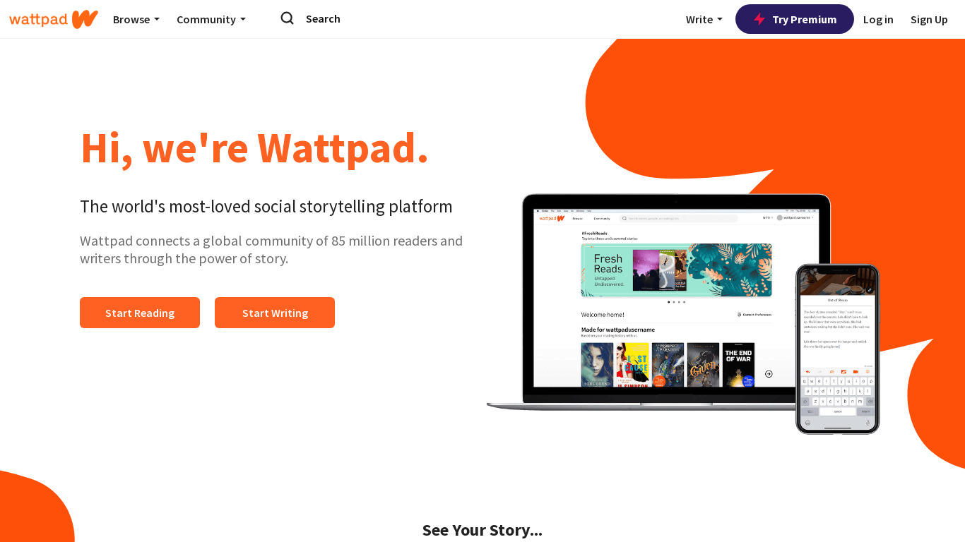 Wattpad Landing page