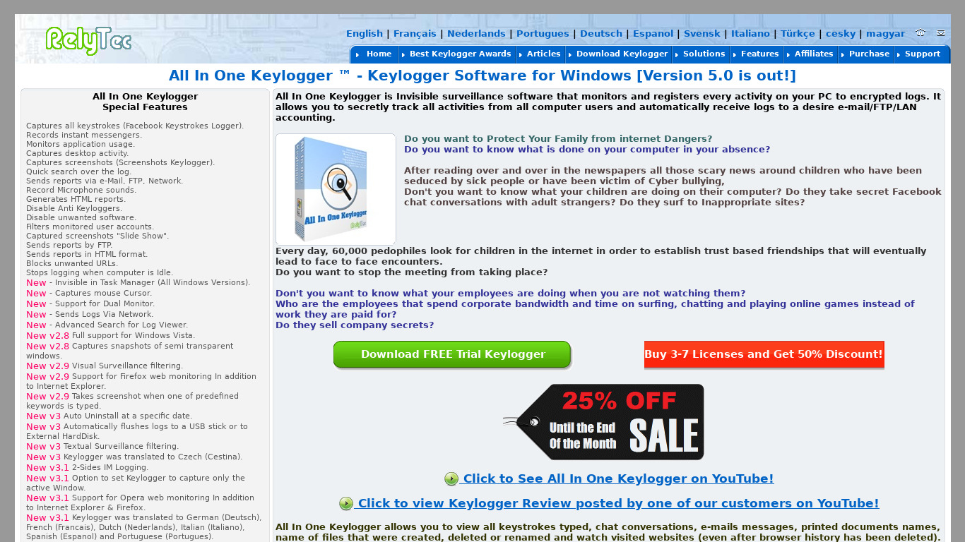 All In One Keylogger Landing page