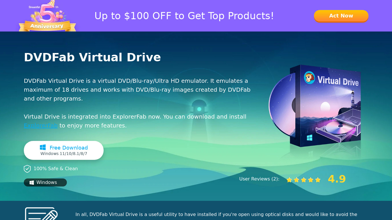 DVDFab Virtual Drive Landing page