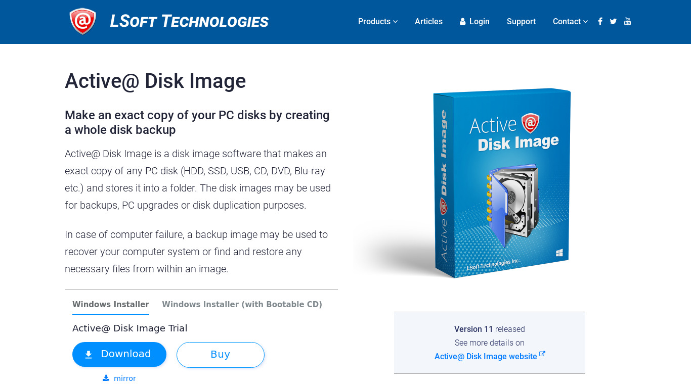 Active@ Disk Image Landing page