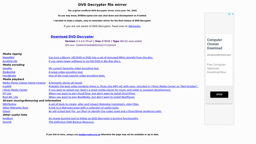DVD Decrypter Landing Page