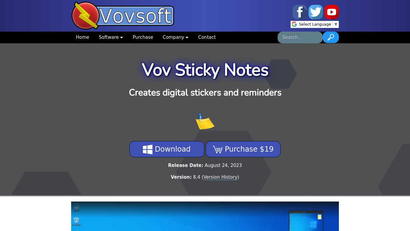 Vov Sticky Notes Landing page