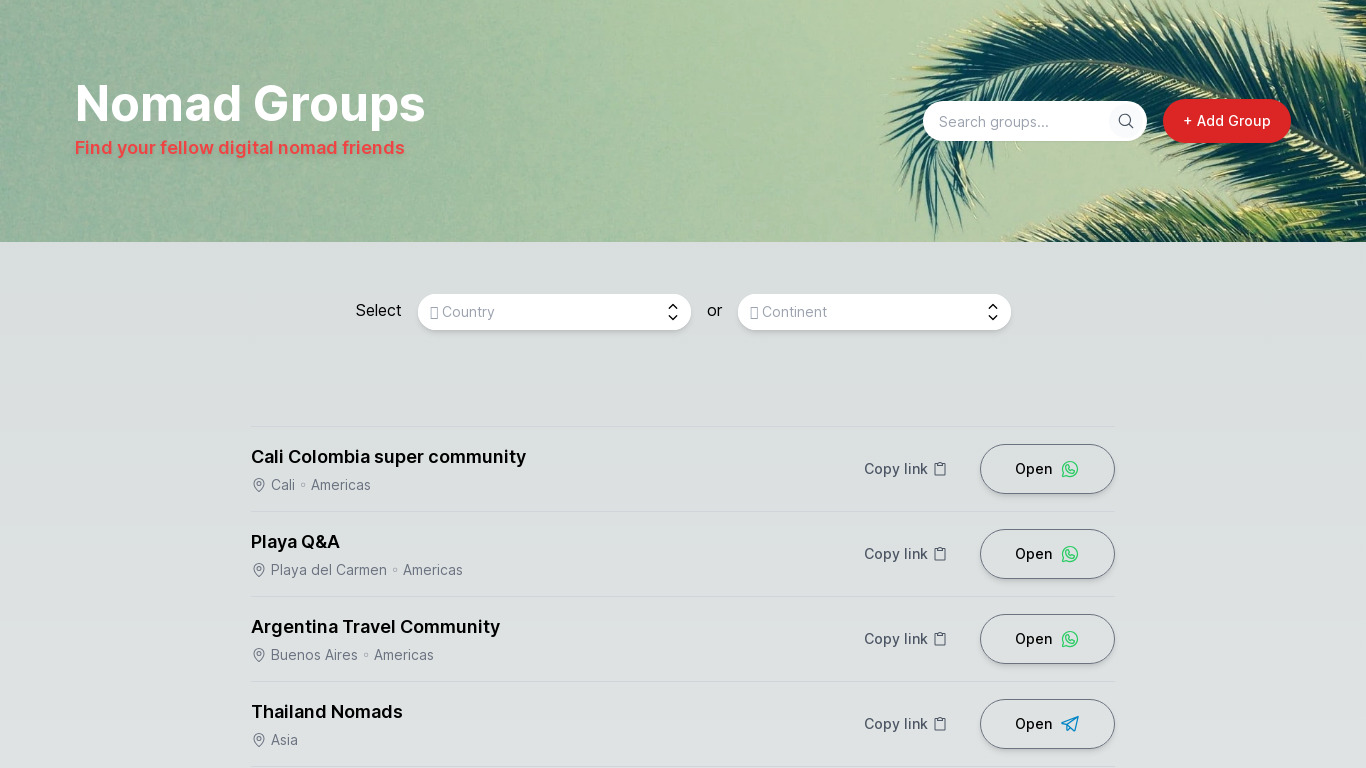 Nomad Groups Landing page