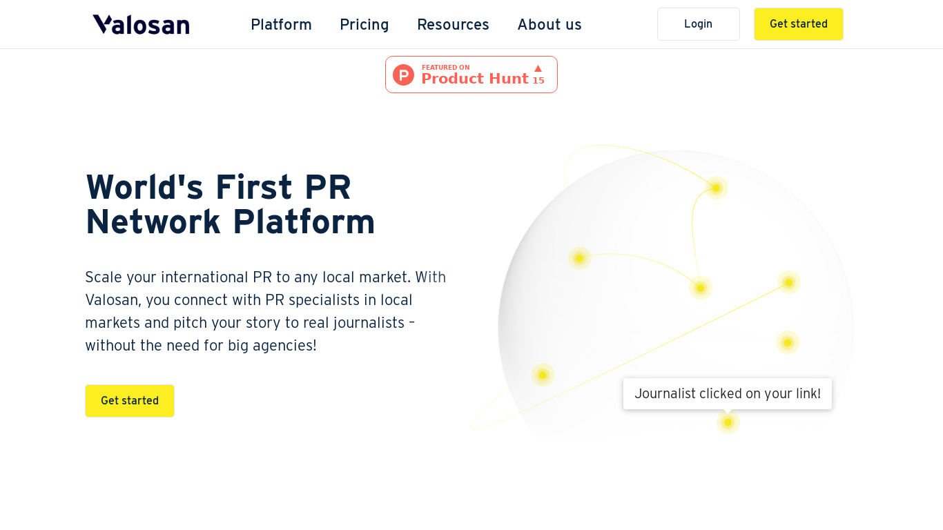 Valosan PR Network Platform Landing page