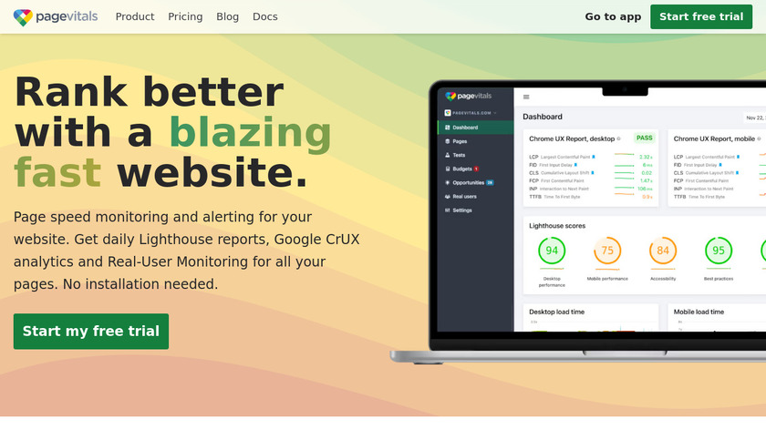 PageVitals Landing Page