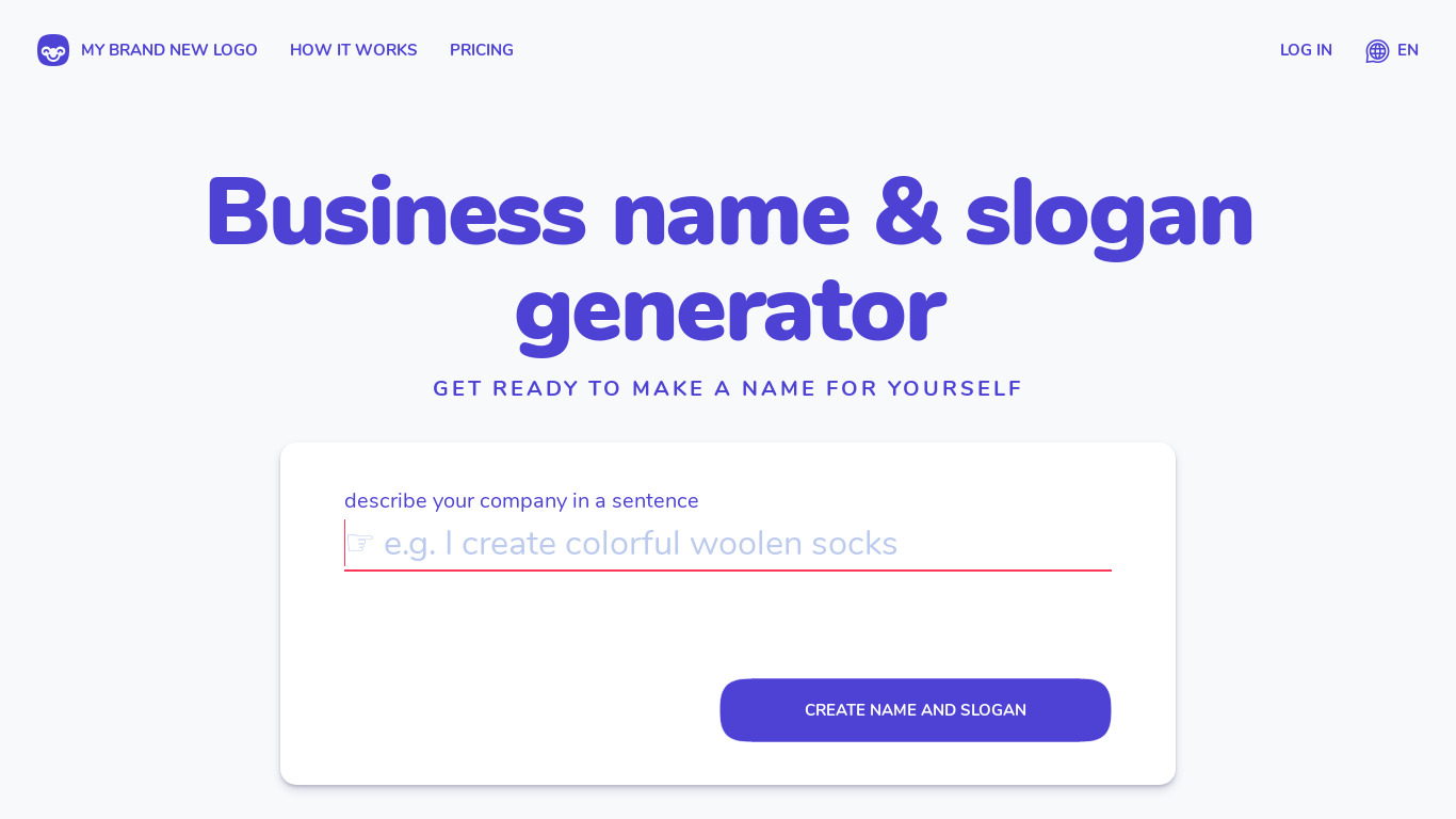 Business name and slogan generator Landing page