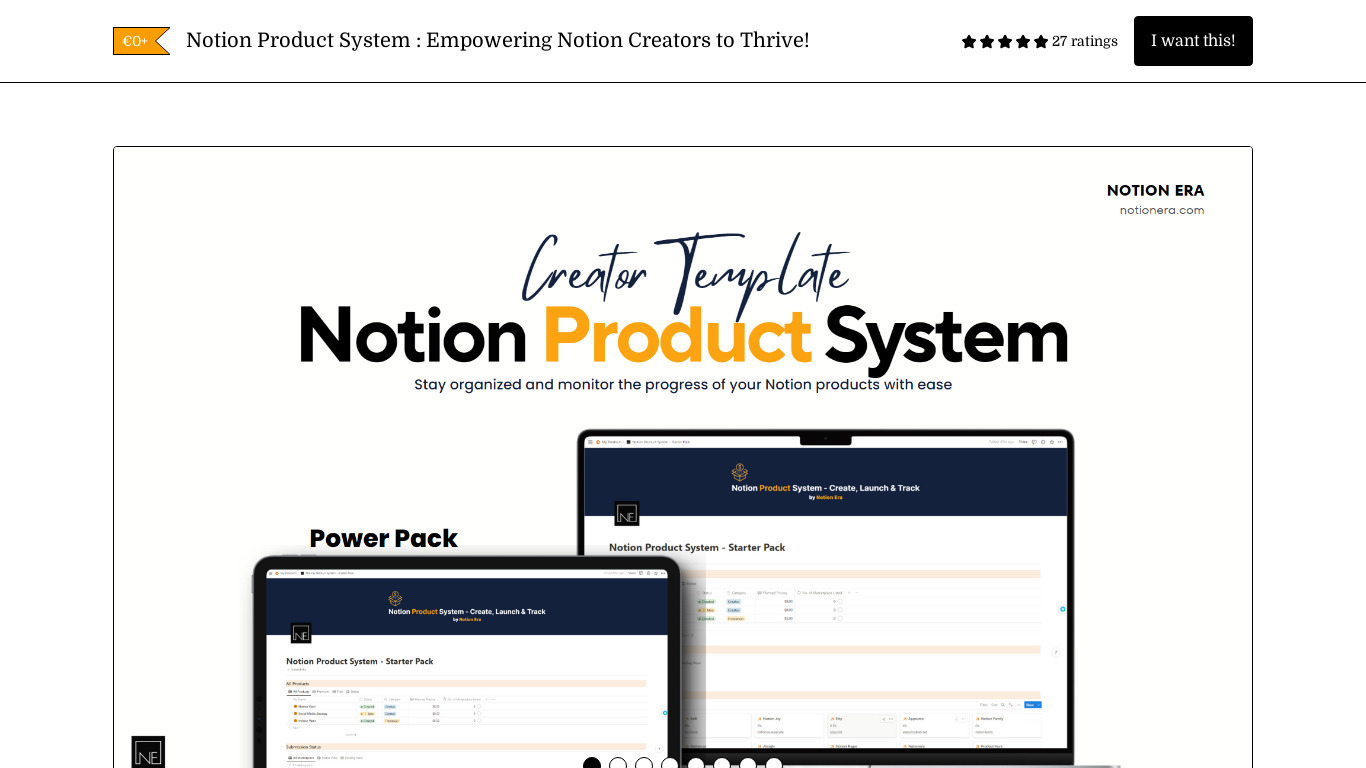 Notion Product System: Creator Planner Landing page