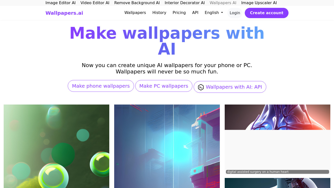 Wallpapers.ai Landing page