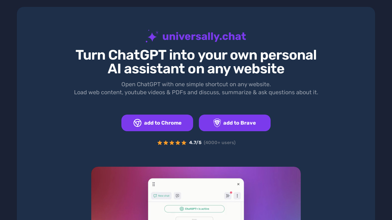 universally.chat Landing page