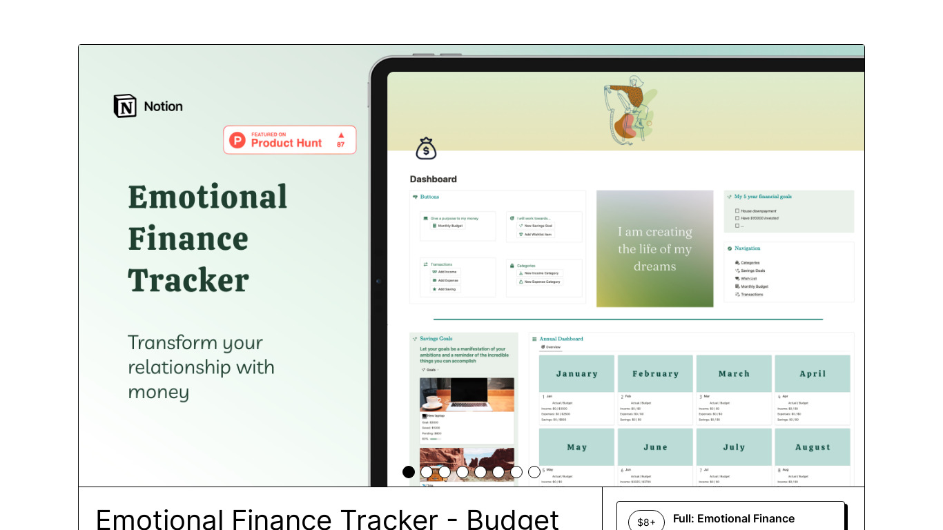 Emotional Finance Tracker Landing page