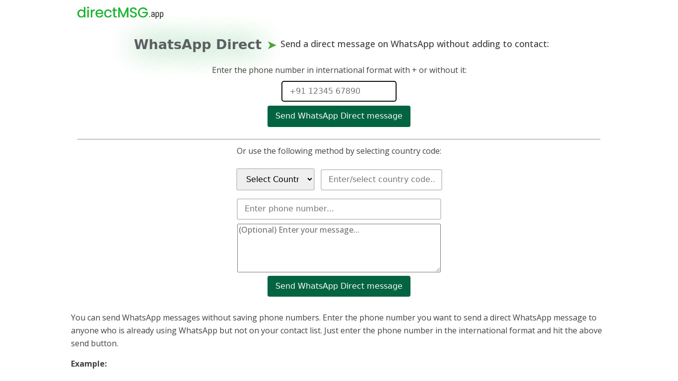 DirectMSG.app Landing page