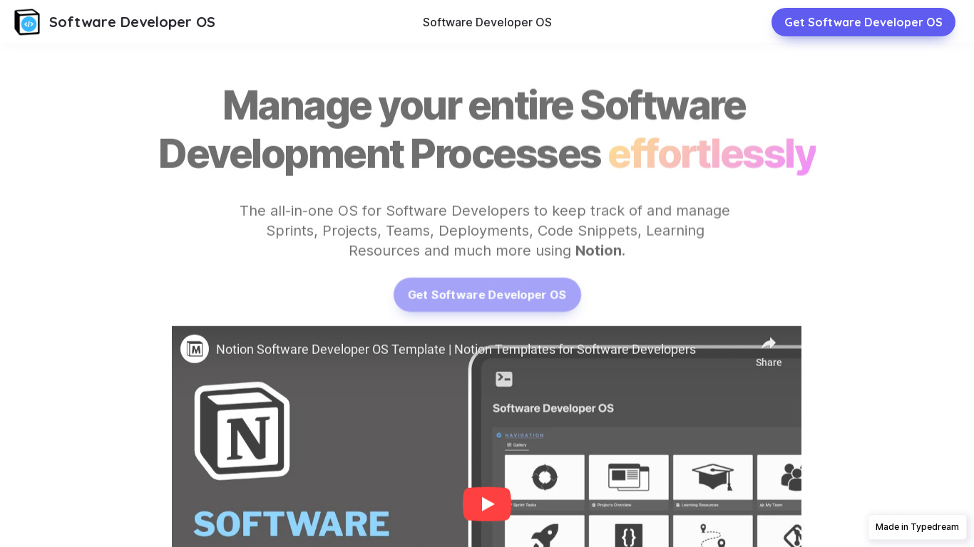 Notion Software Developer OS Landing page