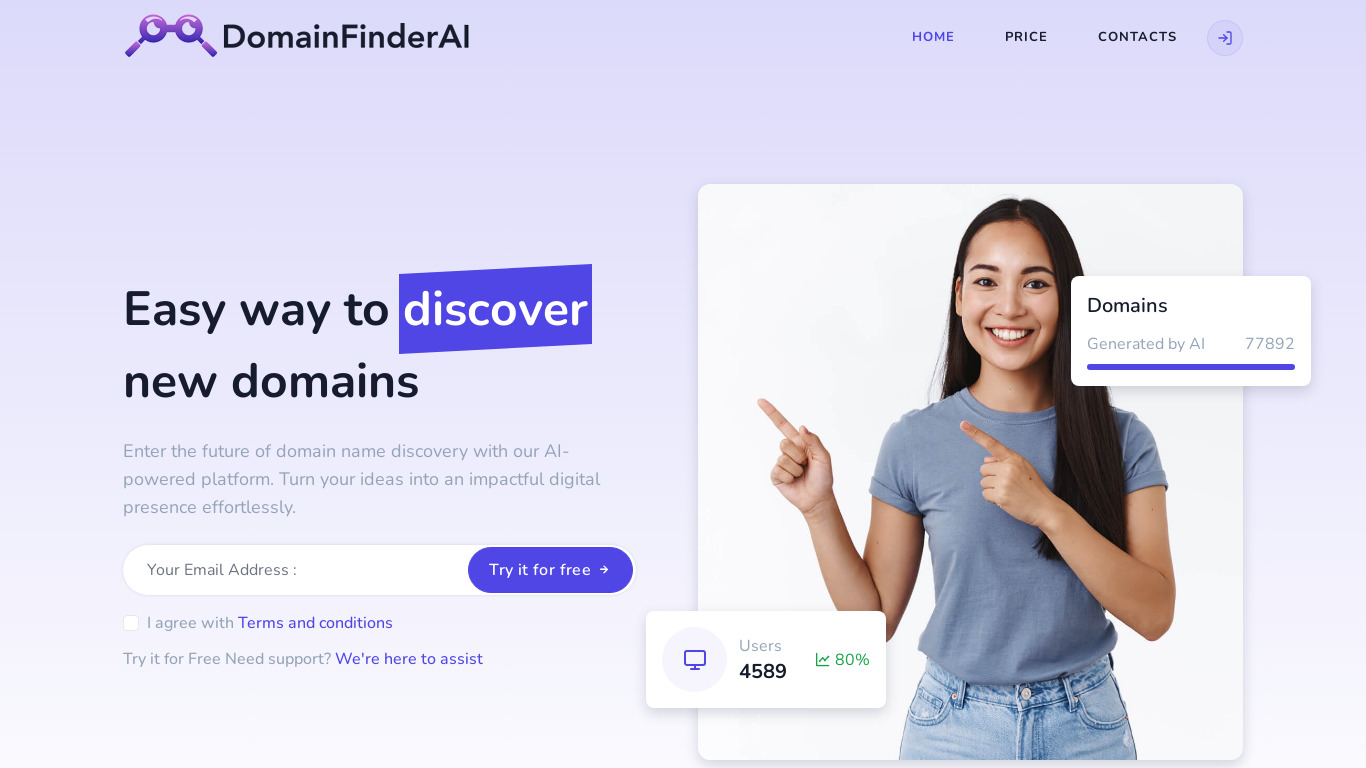 Domain Finder AI Landing page