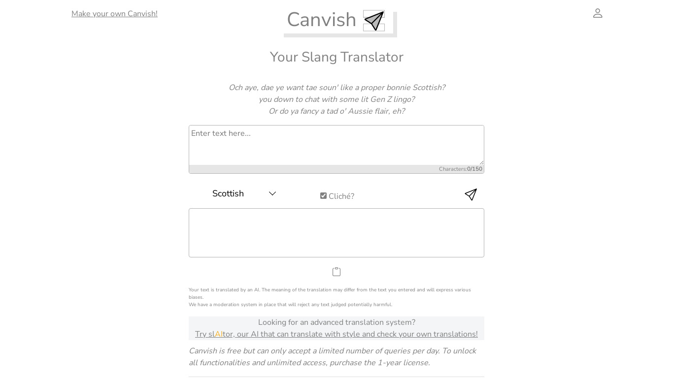 Canvish Landing page