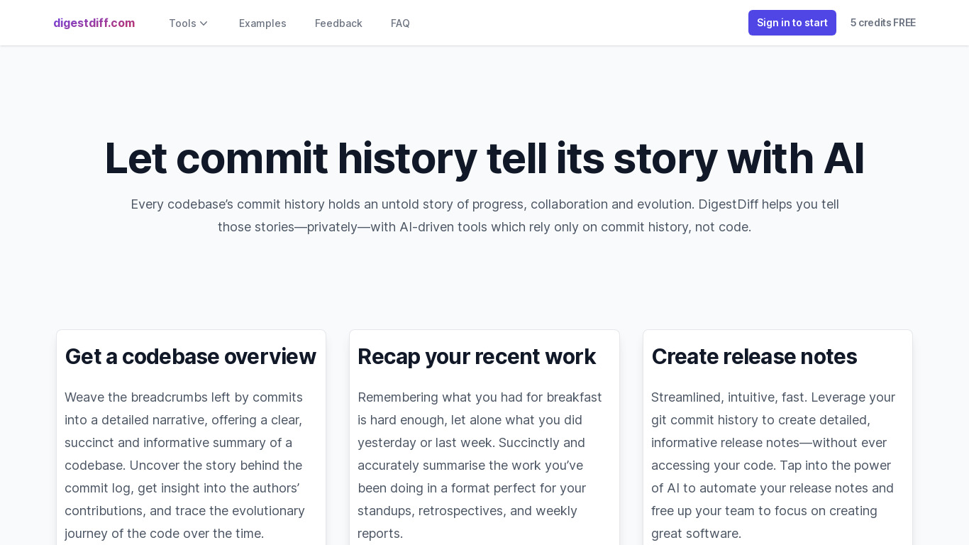 Digest Diff Landing page