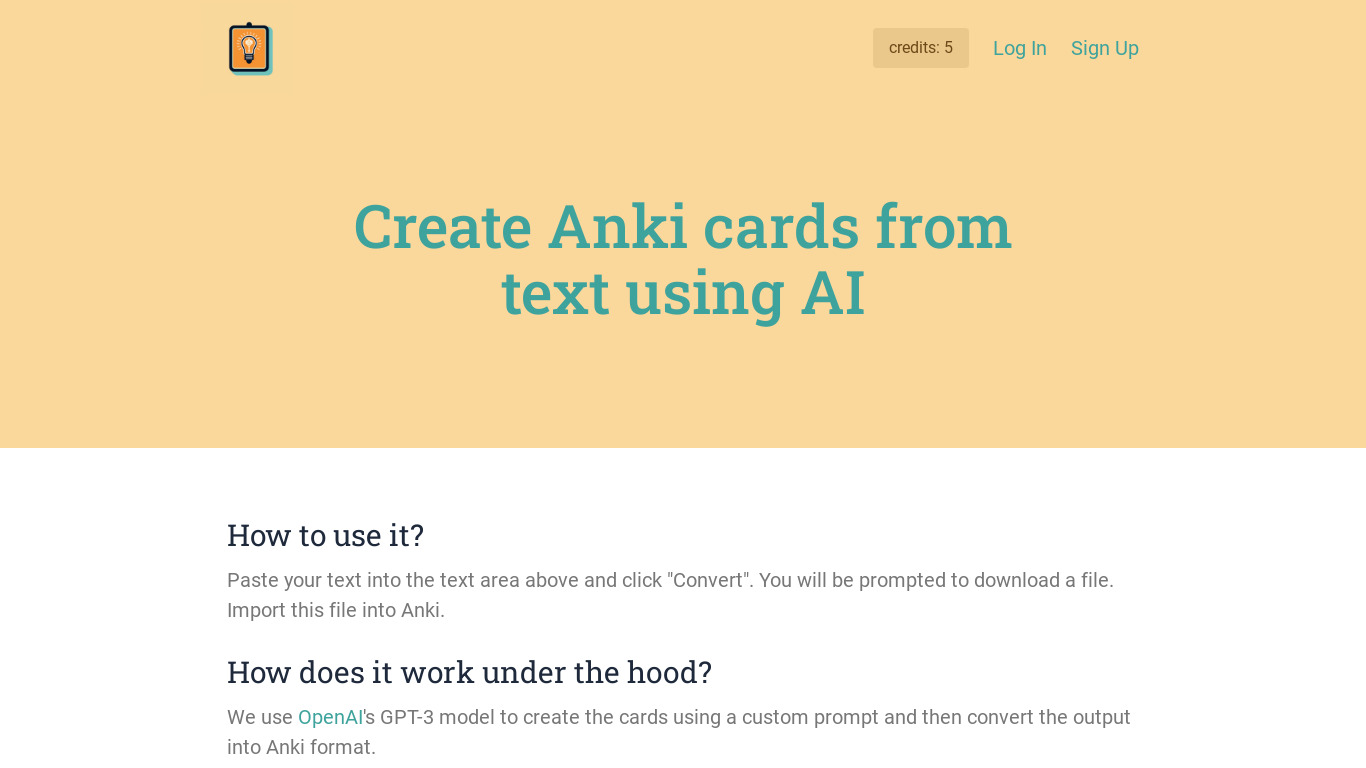 Ai To Cards Landing page