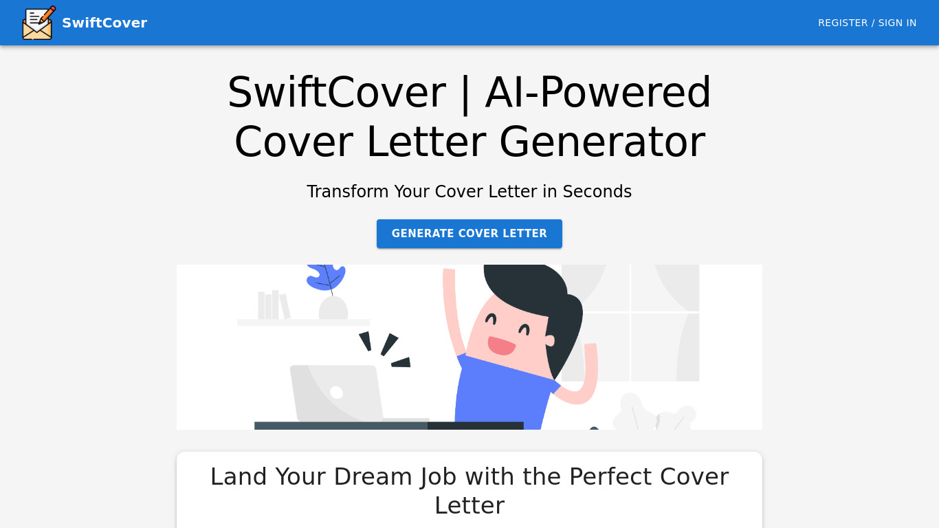 SwiftCover Landing page