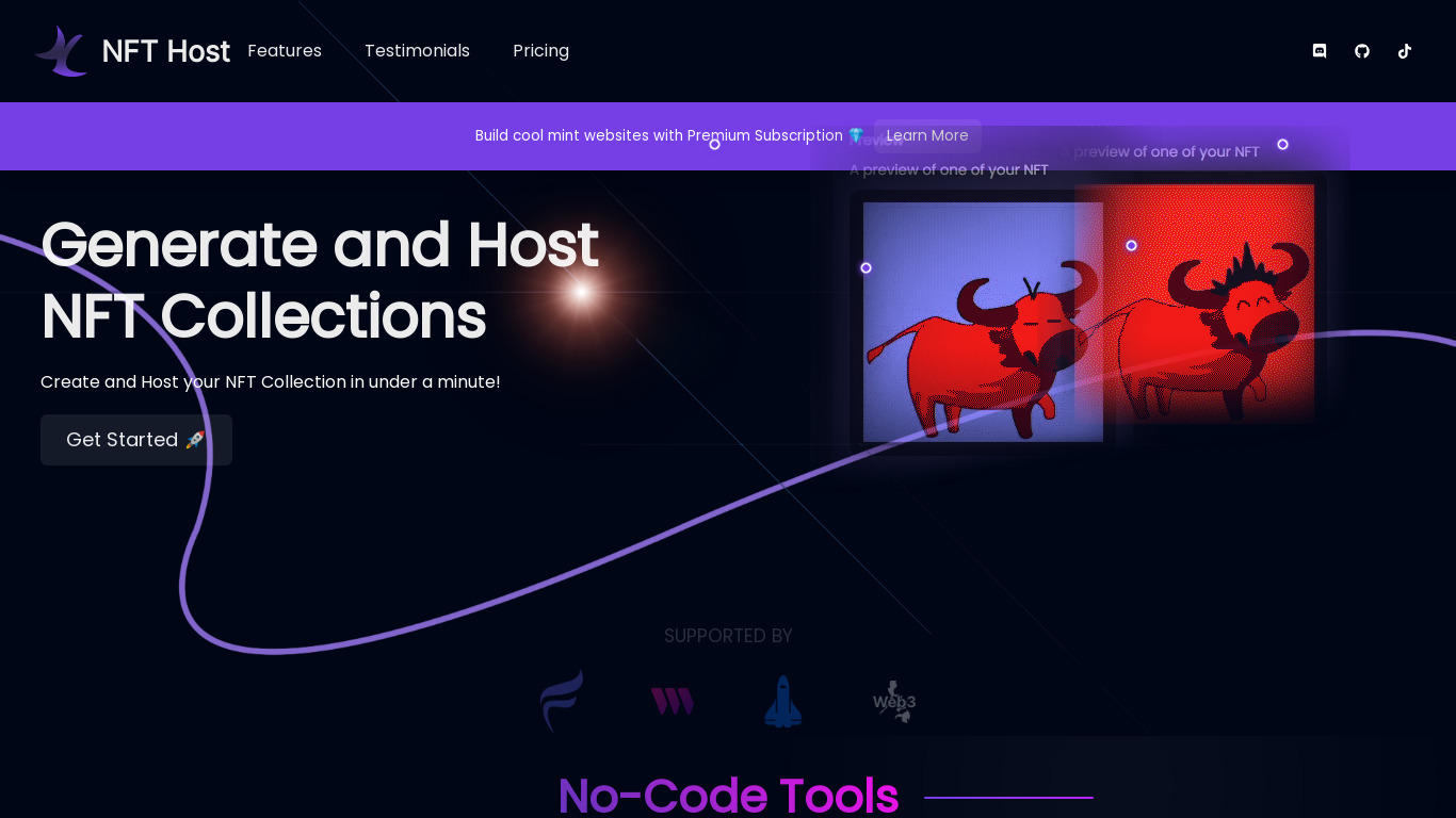 NFTHost Landing page