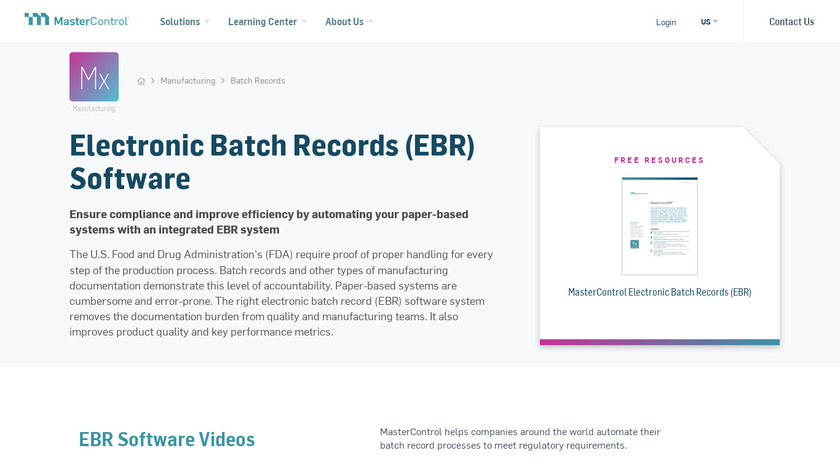 MasterControl EBR Software Landing Page