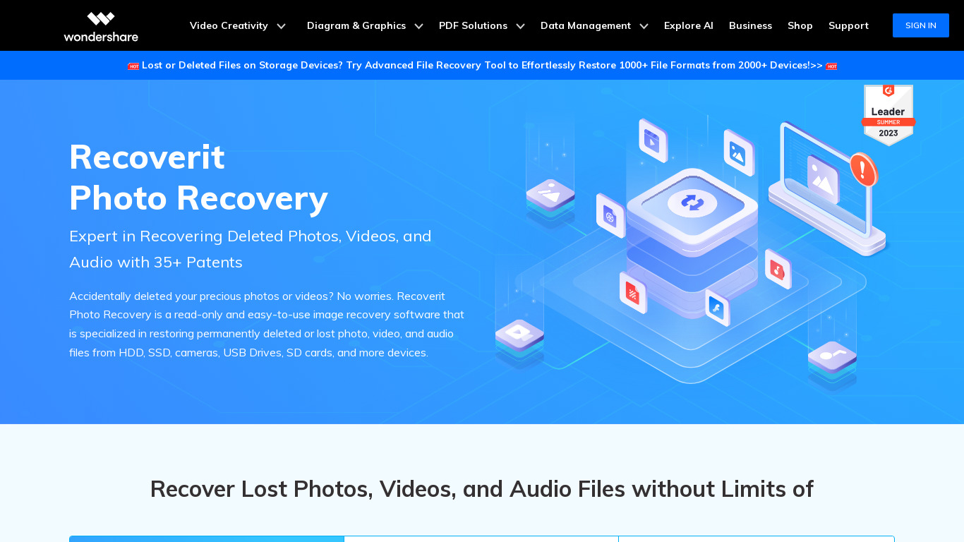 Wondershare Recoverit Photo Recovery Landing page