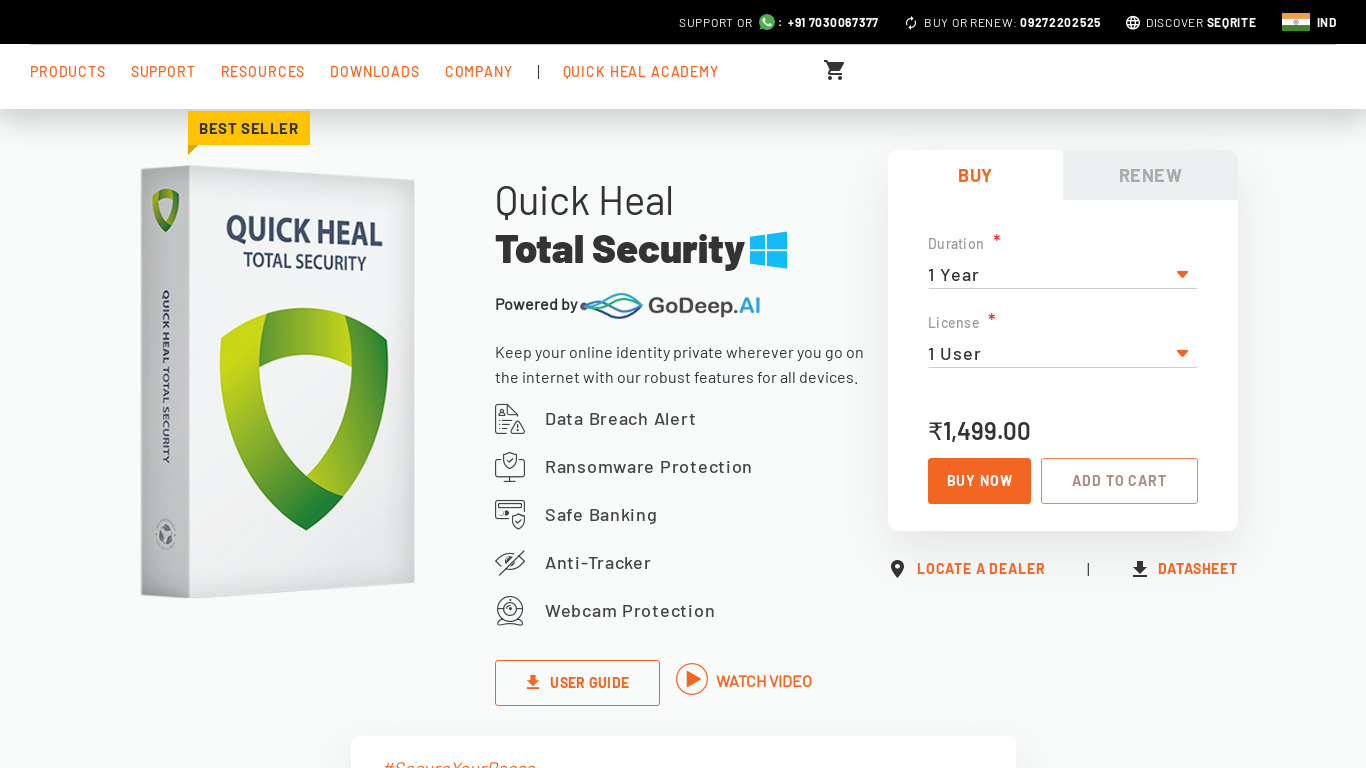 Quick Heal Total Security Landing page
