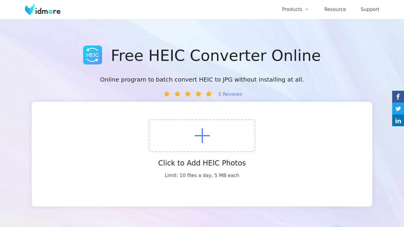 Vidmore Free Online HEIC Converter Landing page