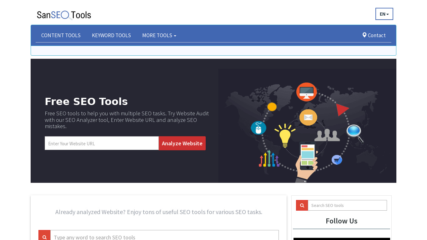 SanSEO Tools Landing page