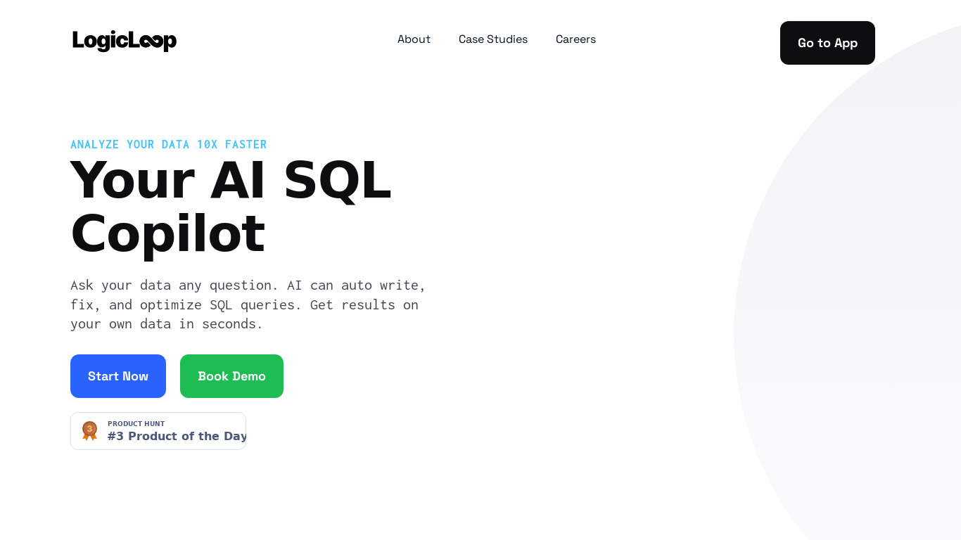 LogicLoop AI SQL Copilot Landing page