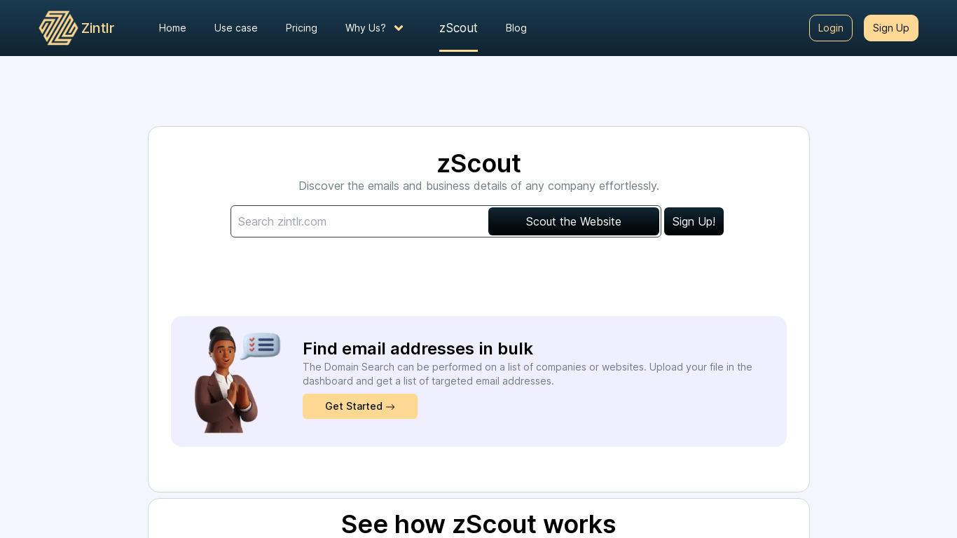 zScout by Zintlr Landing page