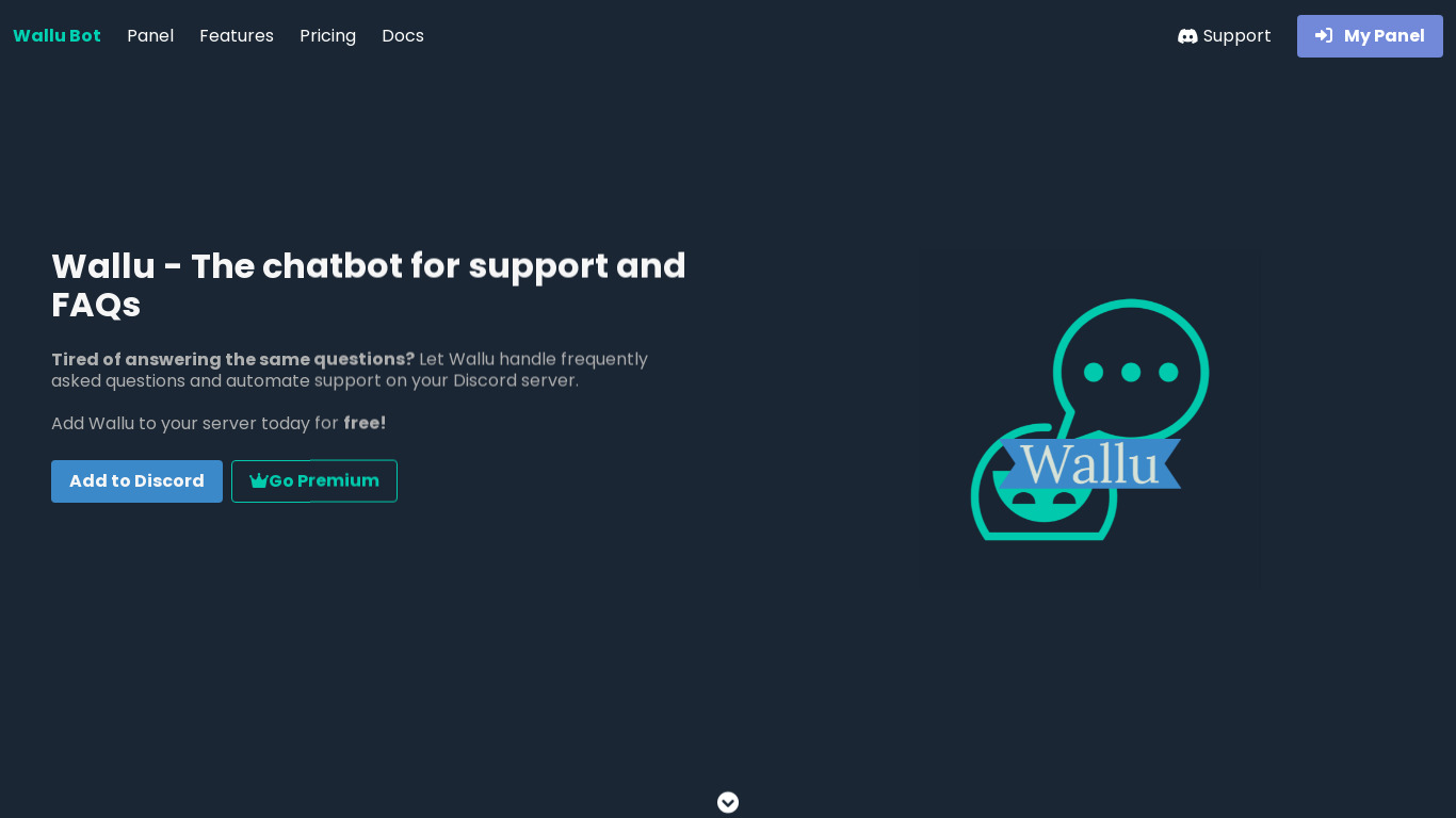 Wallu - Discord chatbot for FAQs Landing page