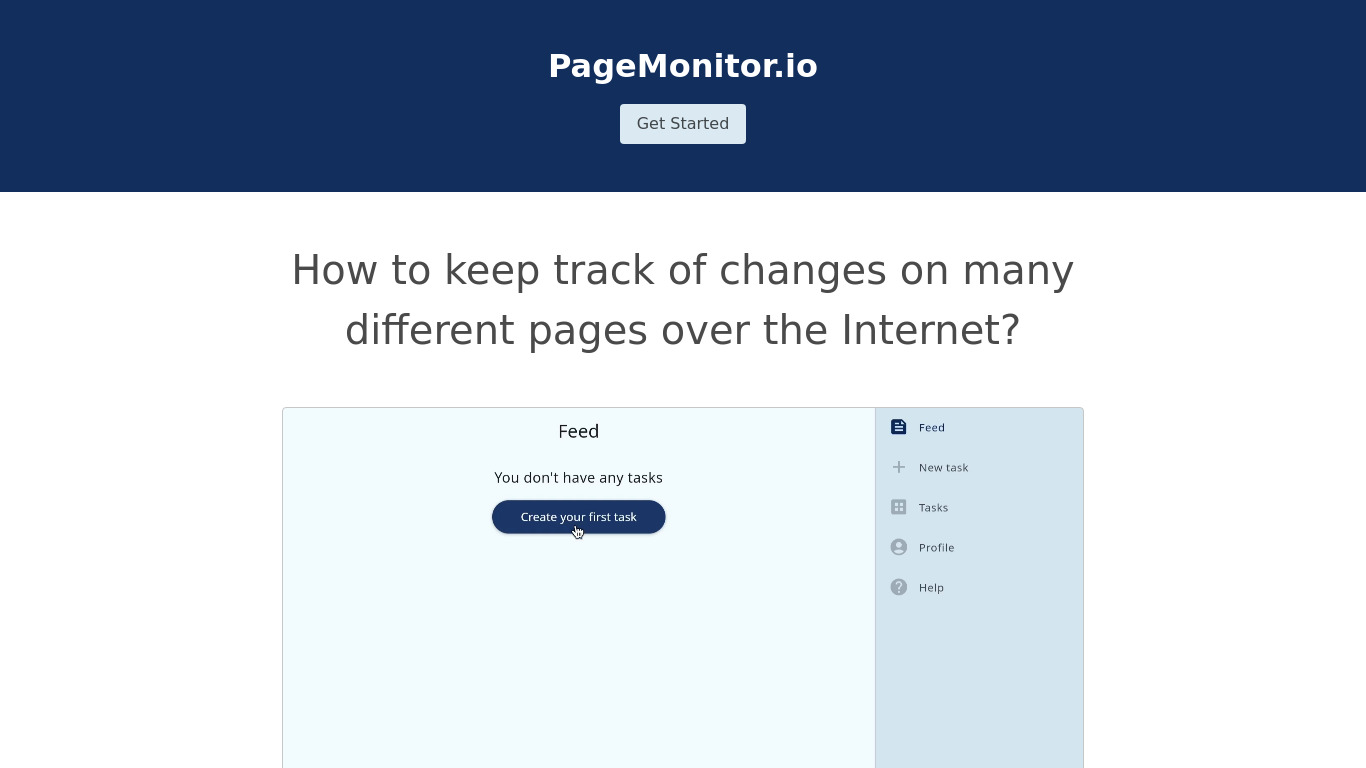 PageMonitor.io Landing page