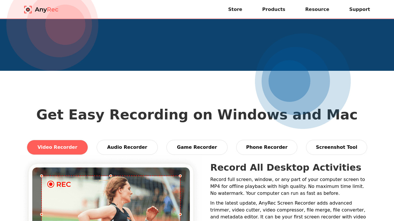 AnyRec Screen Recorder Landing page