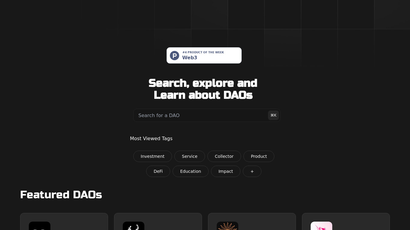 DAOs Spot Landing page