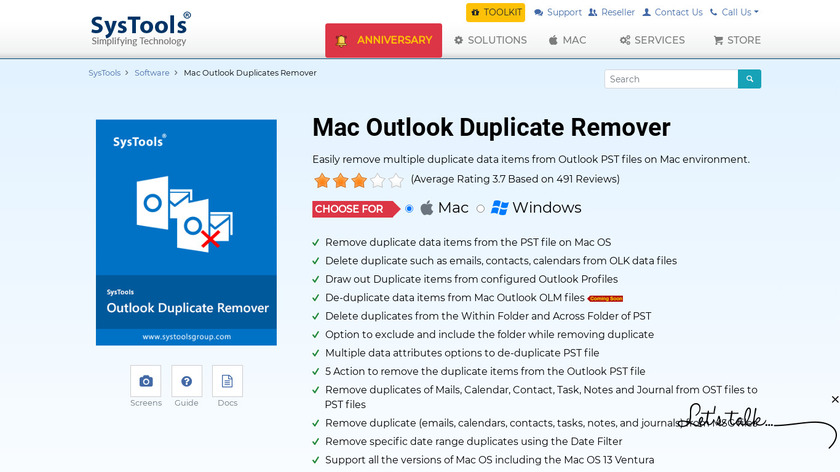 SysTools Mac Outlook Duplicate Remover Landing Page