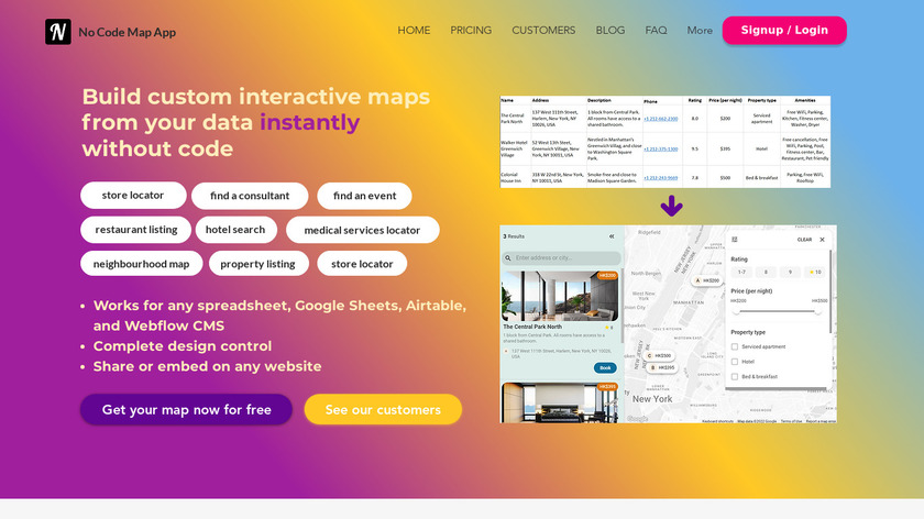 No Code Map App Landing Page