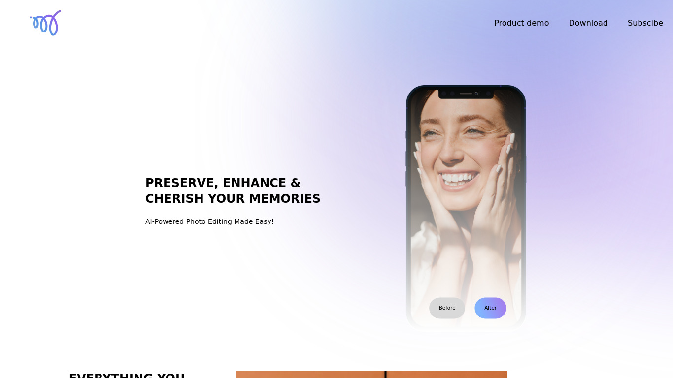 Mems: AI Photo Enhancer Landing page