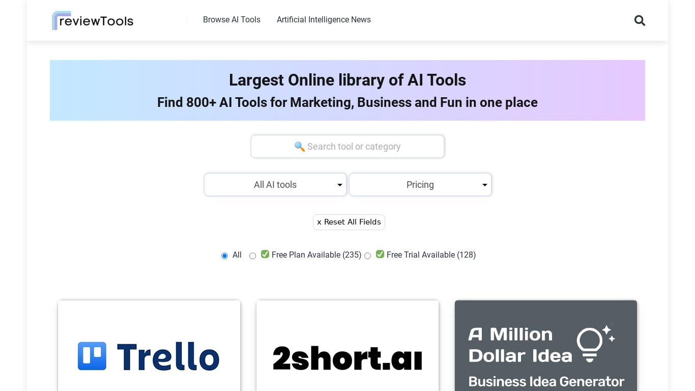 ReviewTools.io Landing page